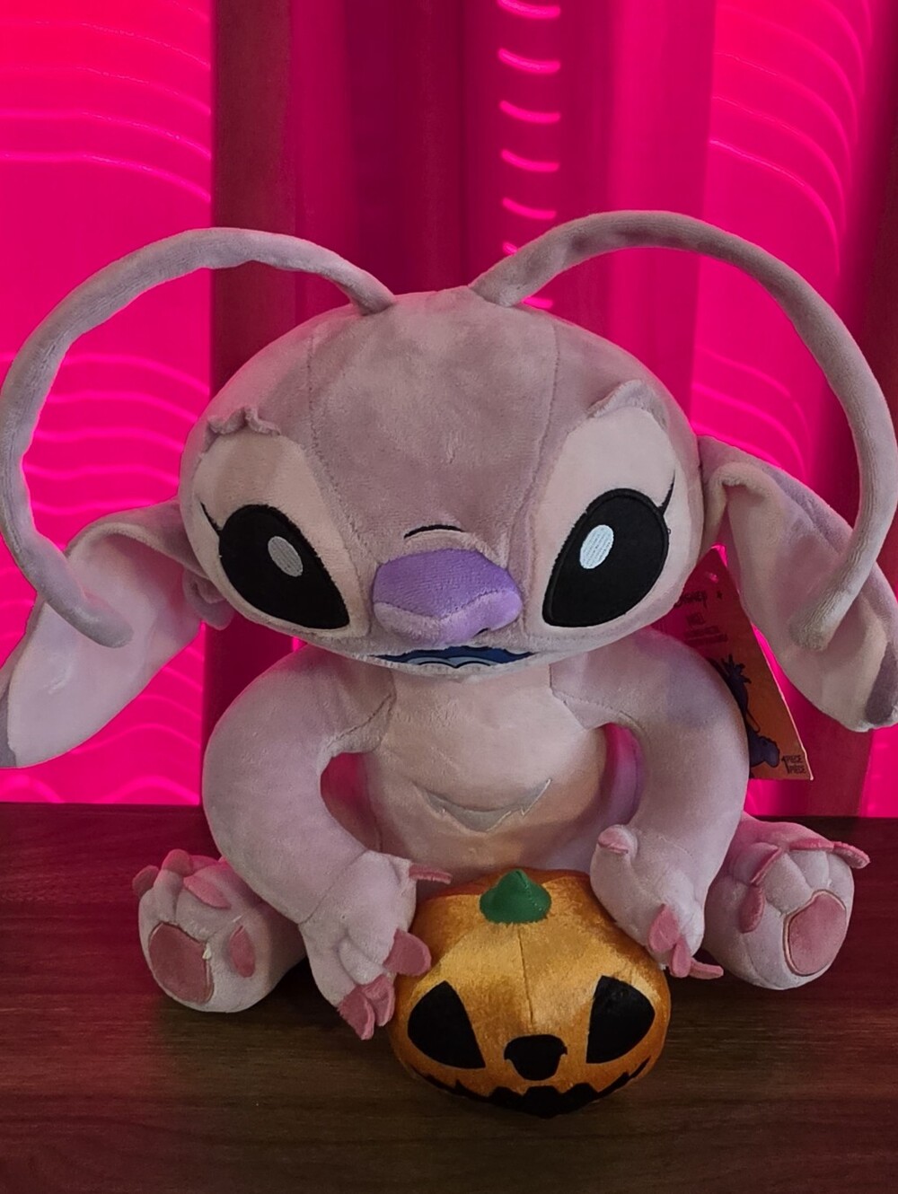 Angel Halloween Greeter with Pumpkin Plush Pink - Disney Stitch 15 Inch NWT